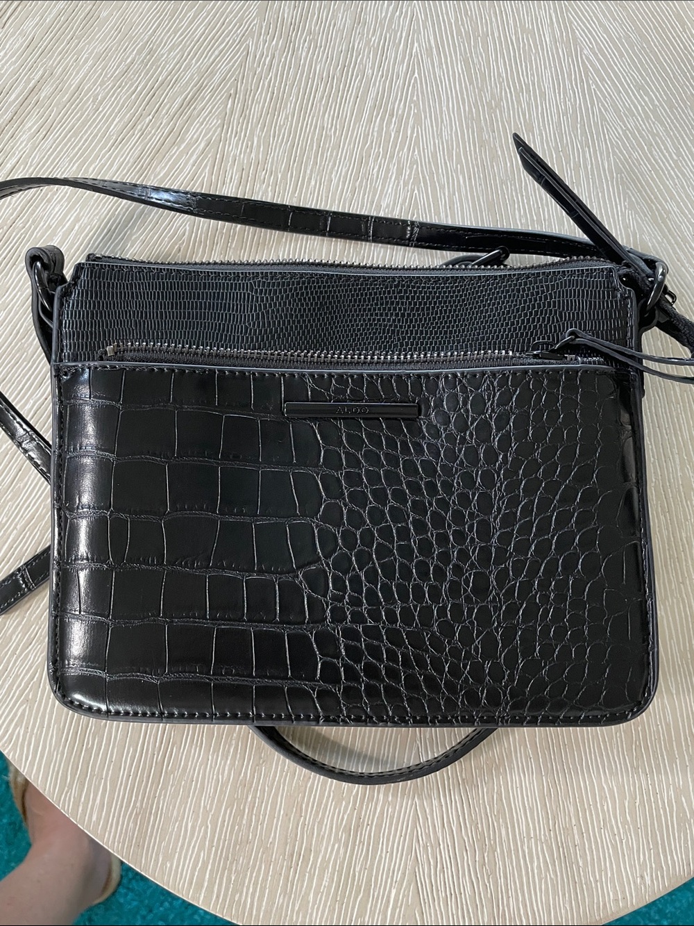 Aldo Black Croc-Embossed Crossbody Bag